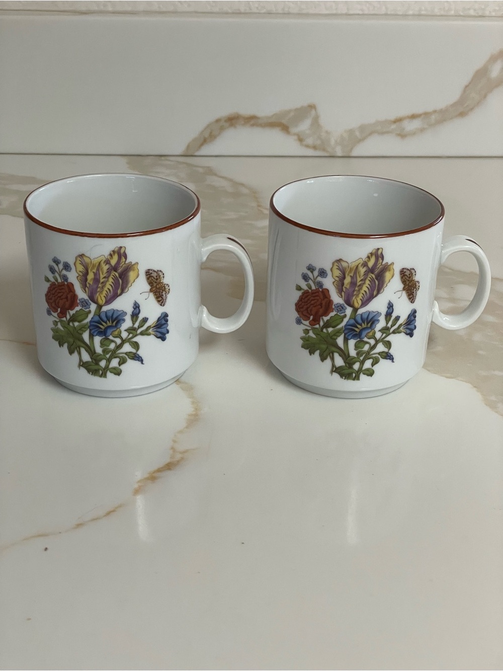 JKW Set Of 2 Western Germany Porcelain Floral Motif Coffee Cups